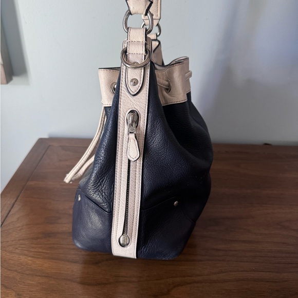 Coach Dark Blue and Cream Leather Tote - Picture 6 of 12